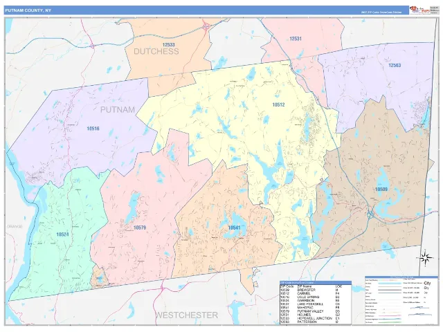 Putnam County, NY ZIP Code Wall Map, ColorCast style