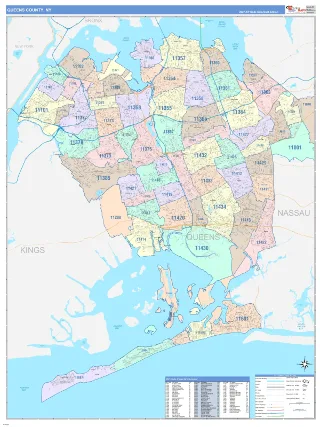 Queens County, NY ColorCast style ZIP Code wall map