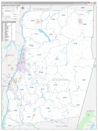 Rensselaer County, NY Classic style ZIP Code wall map