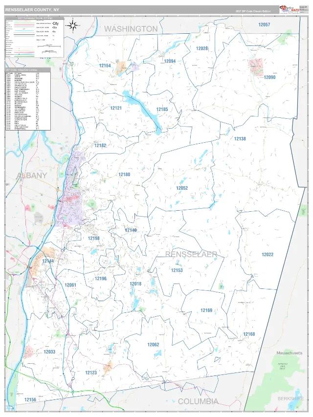 Rensselaer County, NY ZIP Code Wall Map, Classic style