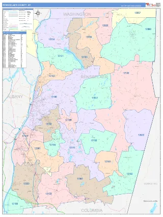 Rensselaer County, NY ColorCast style ZIP Code wall map