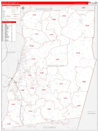 Rensselaer County, NY RedLine style ZIP Code wall map