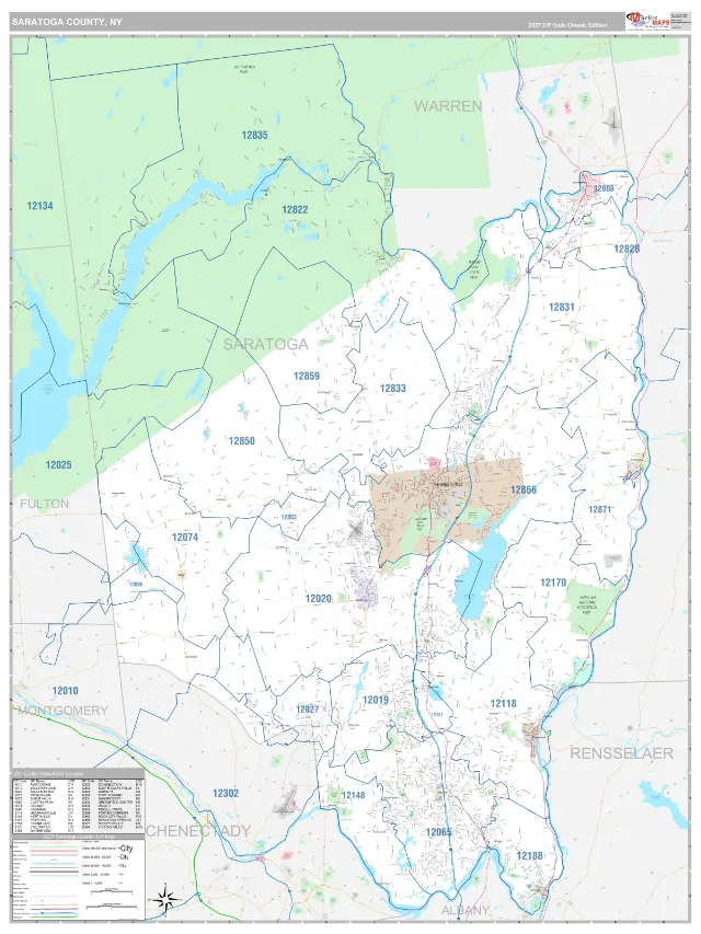 Saratoga County, NY ZIP Code Wall Map, Classic style
