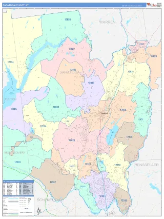 Saratoga County, NY ColorCast style ZIP Code wall map