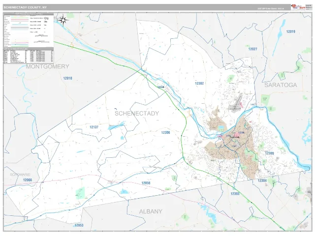 Schenectady County, NY ZIP Code Wall Map, Classic style