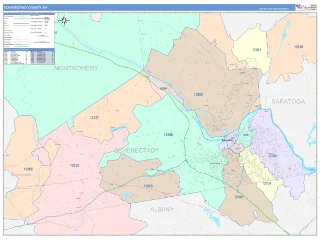 Schenectady County, NY ColorCast style ZIP Code wall map