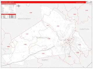 Schenectady County, NY RedLine style ZIP Code wall map