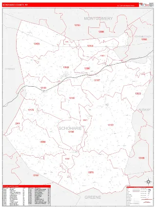 Schoharie County, NY RedLine style ZIP Code wall map