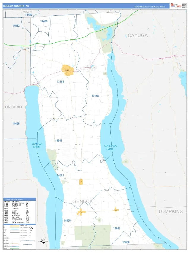 Seneca County, NY ZIP Code Wall Map, Business Reference style