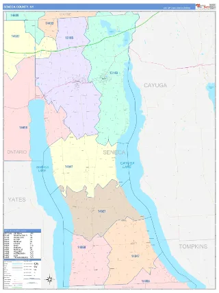 Seneca County, NY ColorCast style ZIP Code wall map