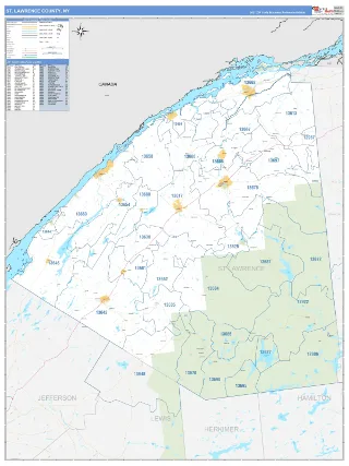 St. Lawrence County, NY Business Reference style ZIP Code wall map