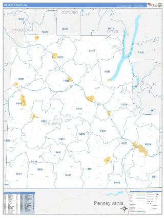 Steuben County, NY Business Reference style ZIP Code wall map