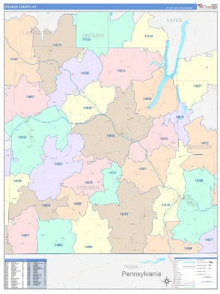 Steuben County, NY ColorCast style ZIP Code wall map