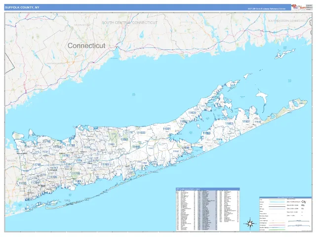 Suffolk County, NY ZIP Code Wall Map, Business Reference style