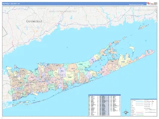 Suffolk County, NY ColorCast style ZIP Code wall map