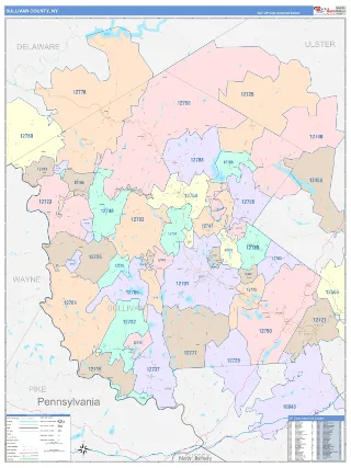 Sullivan County, NY ColorCast style ZIP Code wall map