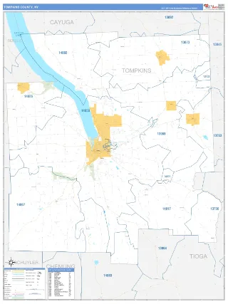 Tompkins County, NY Business Reference style ZIP Code wall map