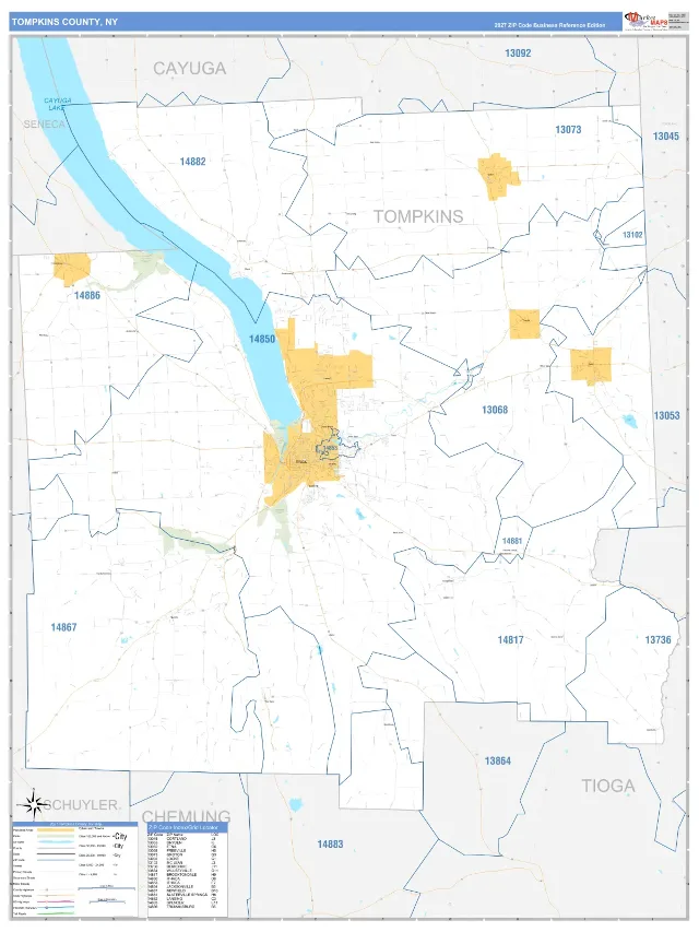 Tompkins County, NY ZIP Code Wall Map, Business Reference style