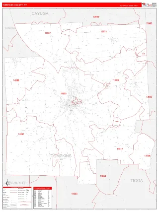 Tompkins County, NY RedLine style ZIP Code wall map