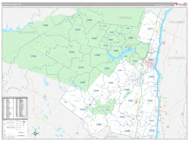 Ulster County, NY ZIP Code Wall Map, Classic style
