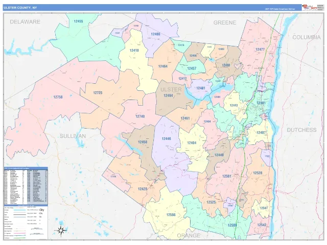Ulster County, NY ZIP Code Wall Map, ColorCast style