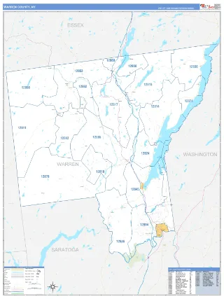 Warren County, NY Business Reference style ZIP Code wall map