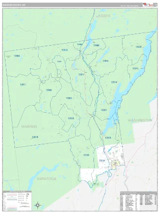 Warren County, NY Classic style ZIP Code wall map