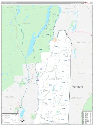 Washington County, NY Classic style ZIP Code wall map