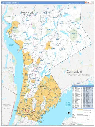 Westchester County, NY Business Reference style ZIP Code wall map