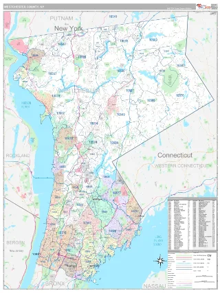 Westchester County, NY Classic style ZIP Code wall map