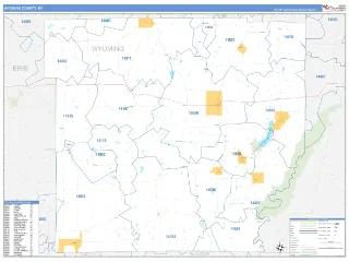 Wyoming County, NY Business Reference style ZIP Code wall map