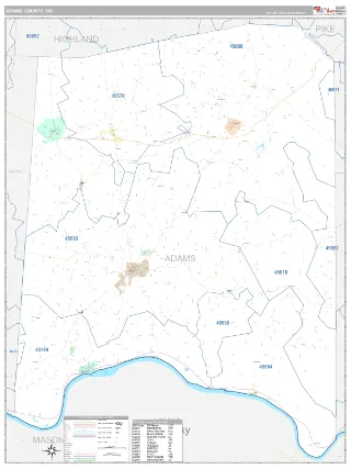 Adams County, OH Classic style ZIP Code wall map