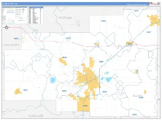 Allen County, OH Business Reference style ZIP Code wall map