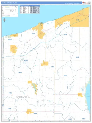 Ashtabula County, OH Business Reference style ZIP Code wall map