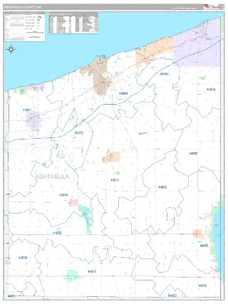 Ashtabula County, OH Classic style ZIP Code wall map