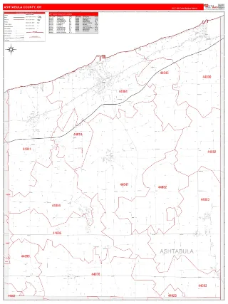 Ashtabula County, OH RedLine style ZIP Code wall map