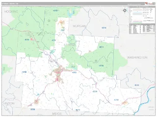 Athens County, OH Classic style ZIP Code wall map