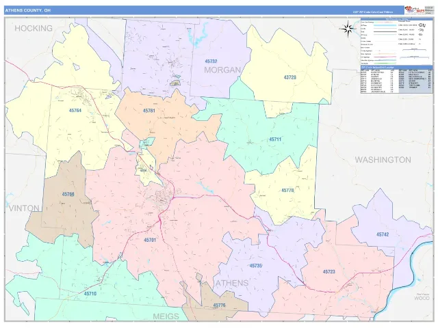 Athens County, OH ZIP Code Wall Map, ColorCast style