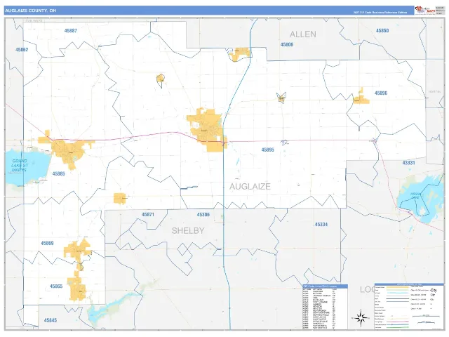 Auglaize County, OH ZIP Code Wall Map, Business Reference style