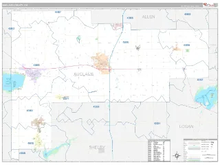 Auglaize County, OH Classic style ZIP Code wall map