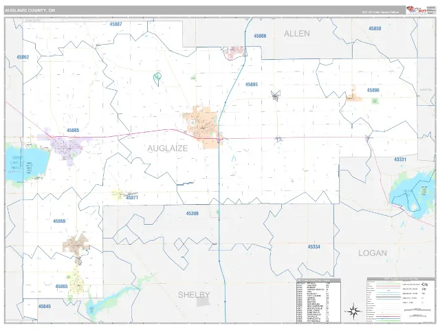 Auglaize County, OH ZIP Code Wall Map, Classic style