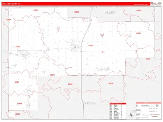 Auglaize County, OH RedLine style ZIP Code wall map