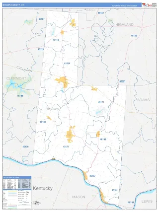 Brown County, OH Business Reference style ZIP Code wall map