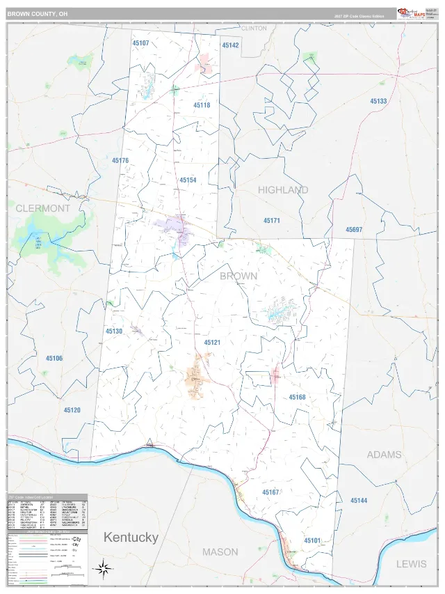 Brown County, OH ZIP Code Wall Map, Classic style