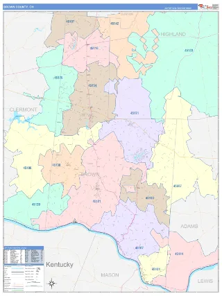 Brown County, OH ColorCast style ZIP Code wall map
