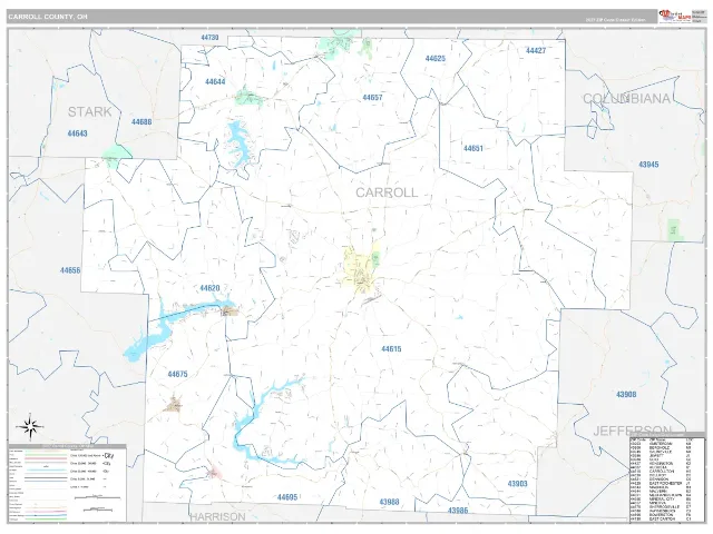 Carroll County, OH ZIP Code Wall Map, Classic style
