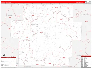 Carroll County, OH RedLine style ZIP Code wall map