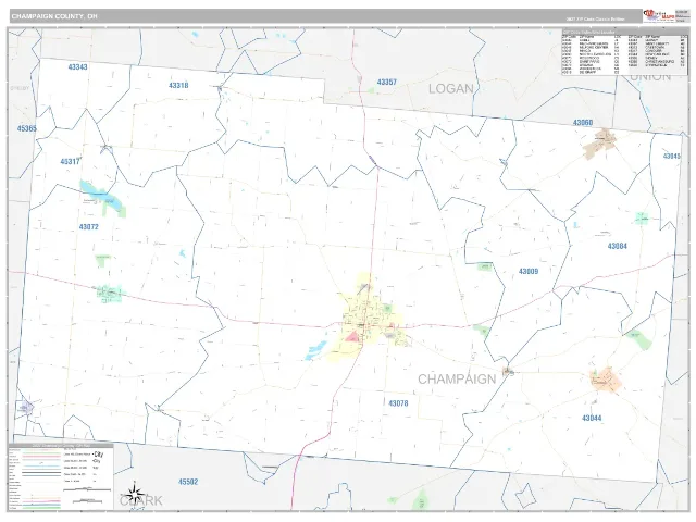 Champaign County, OH ZIP Code Wall Map, Classic style
