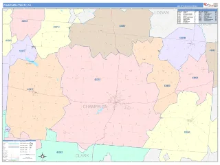 Champaign County, OH ColorCast style ZIP Code wall map
