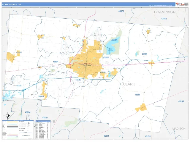 Clark County, OH ZIP Code Wall Map, Business Reference style